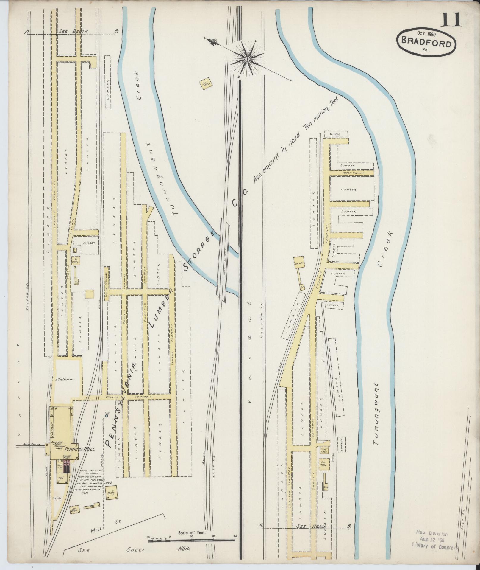 Sanborn Fire Insurance Map from Bradford, McKean County, Pennsylvania (1890), Sheet #0011 - Historic Sanborn Fire Insurance Map Print, vintage old map wall art, antique decor, genealogy gift, Pennsylvania Pennsylvania map