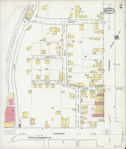 Sanborn Fire Insurance Map from Murphy, Cherokee County, North Carolina (1921), Sheet #0002 - Historic Sanborn Fire Insurance Map Print, vintage old map wall art, antique decor, genealogy gift, North Carolina North Carolina map