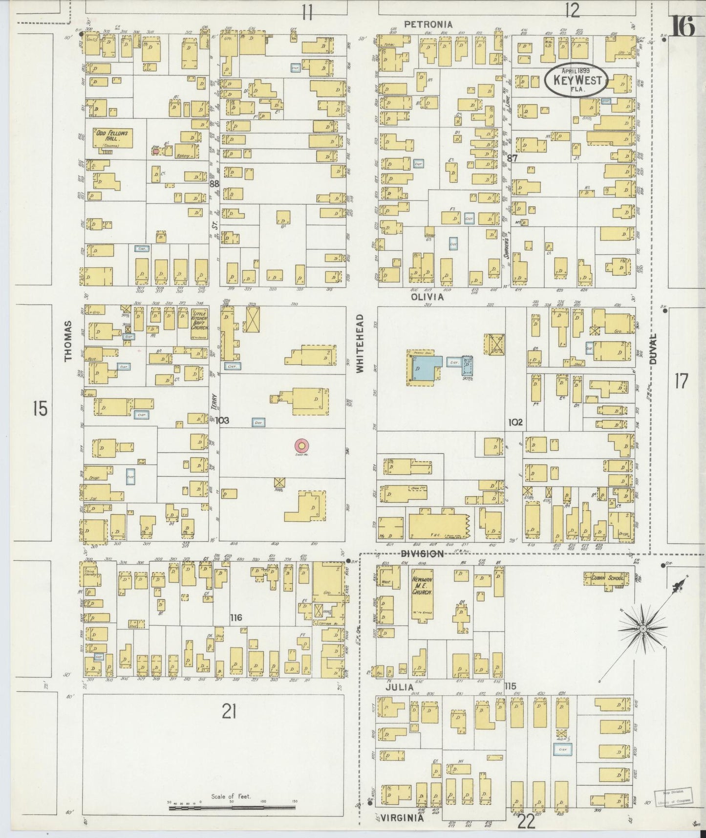 Sanborn Fire Insurance Map from Key West, Monroe County, Florida (1899), Sheet #0016 - Historic Sanborn Fire Insurance Map Print, vintage old map wall art, antique decor, genealogy gift, Florida Florida map