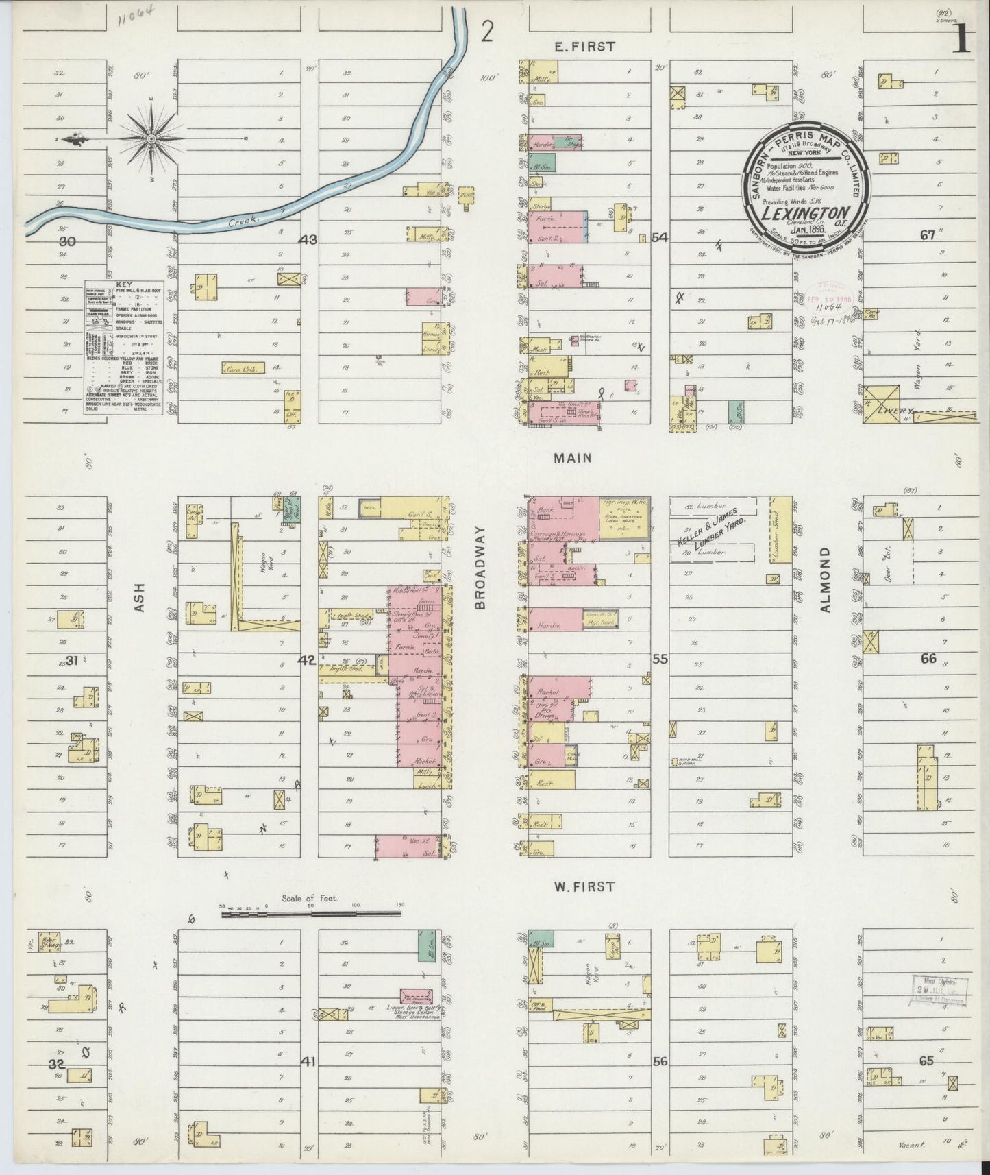 Sanborn Fire Insurance Map from Lexington, Cleveland County, Oklahoma (1896), Sheet #0001 - Historic Sanborn Fire Insurance Map Print, vintage old map wall art, antique decor, genealogy gift, Oklahoma Oklahoma map