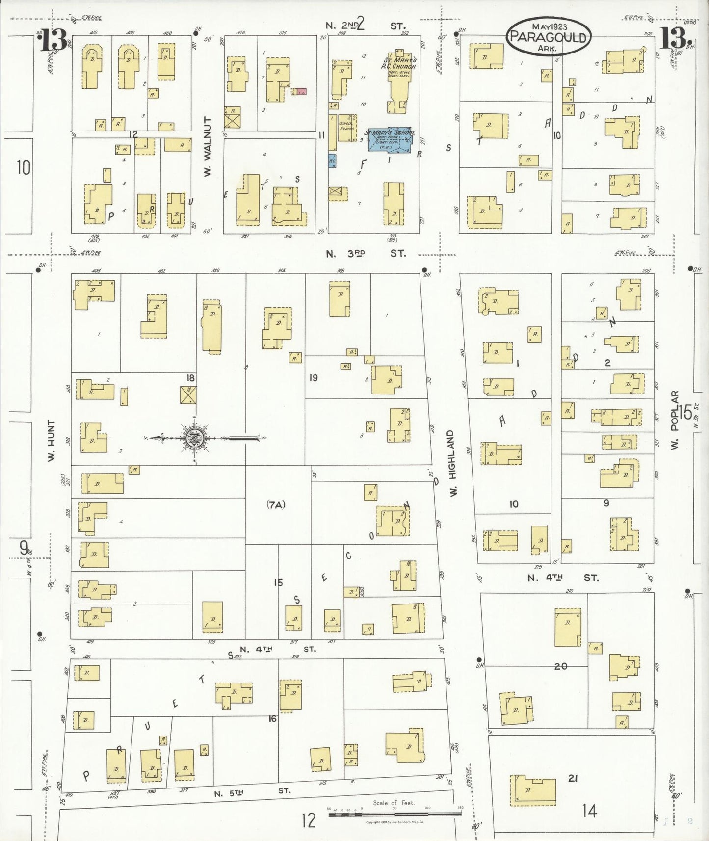 Sanborn Fire Insurance Map from Paragould, Greene County, Arkansas (1923), Sheet #0013 - Complete Map Set gallery image, historic Sanborn map, vintage wall art, Arkansas Arkansas