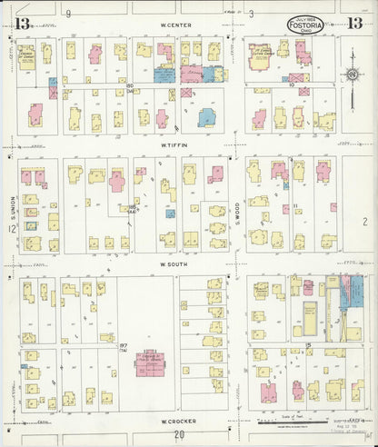 Sanborn Fire Insurance Map from Fostoria, Seneca, Hancock, And Wood Counties, Ohio (1924), Sheet #0013 - Historic Sanborn Fire Insurance Map Print, vintage old map wall art, antique decor, genealogy gift, Ohio Ohio map