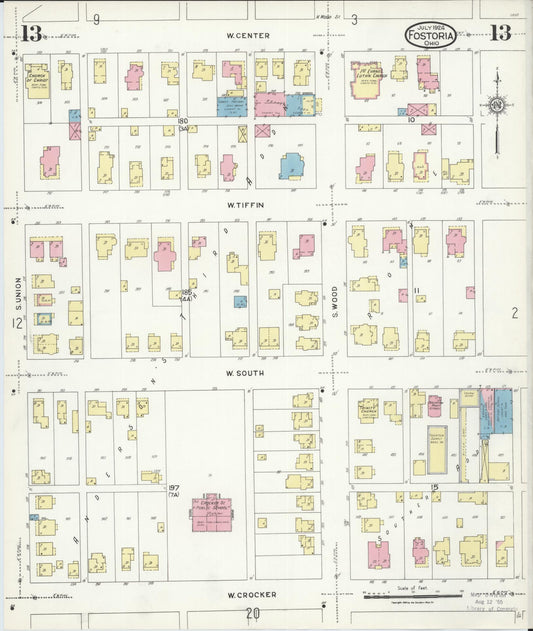 Sanborn Fire Insurance Map from Fostoria, Seneca, Hancock, And Wood Counties, Ohio (1924), Sheet #0013 - Historic Sanborn Fire Insurance Map Print, vintage old map wall art, antique decor, genealogy gift, Ohio Ohio map