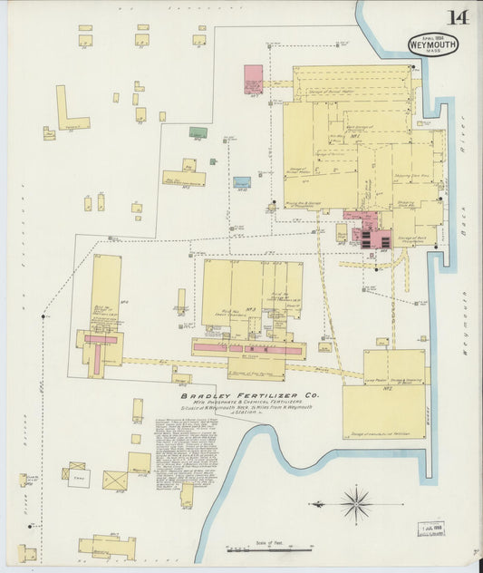 Sanborn Fire Insurance Map from Weymouth, Norfolk County, Massachusetts (1894), Sheet #0014 - Historic Sanborn Fire Insurance Map Print, vintage old map wall art, antique decor, genealogy gift, Massachusetts Massachusetts map
