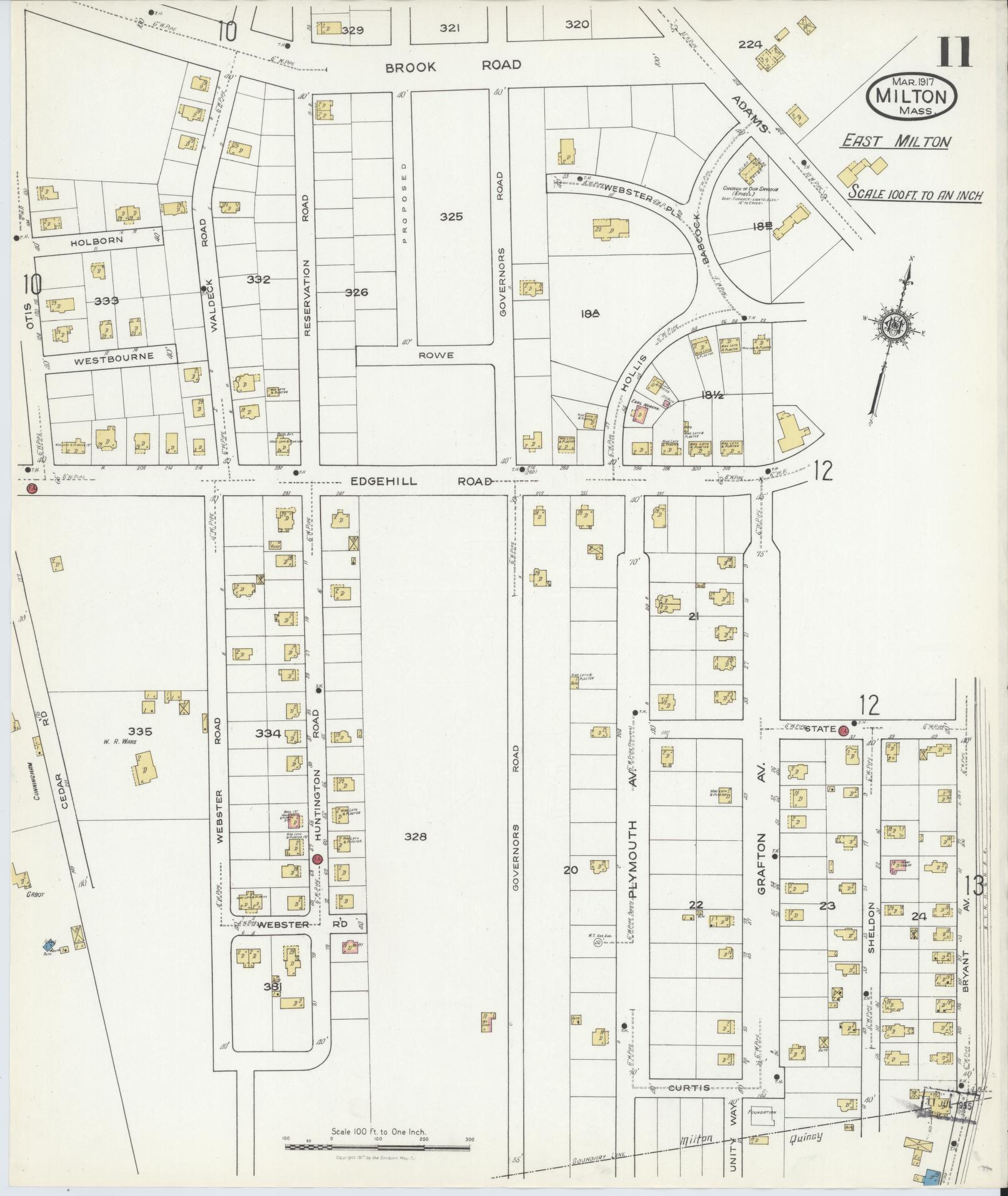 Sanborn Fire Insurance Map from Milton, Norfolk County, Massachusetts (1917), Sheet #0011 - Historic Sanborn Fire Insurance Map Print, vintage old map wall art, antique decor, genealogy gift, Massachusetts Massachusetts map