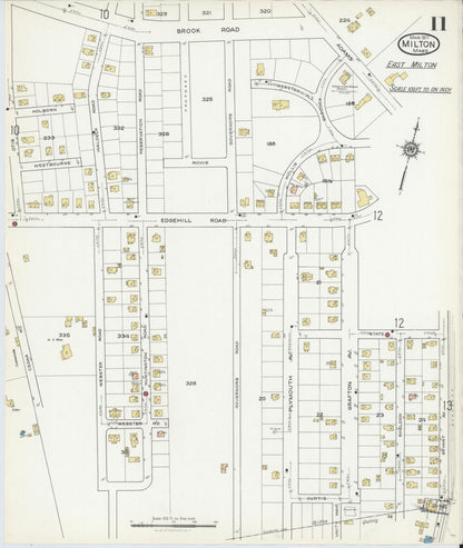 Sanborn Fire Insurance Map from Milton, Norfolk County, Massachusetts (1917), Sheet #0011 - Historic Sanborn Fire Insurance Map Print, vintage old map wall art, antique decor, genealogy gift, Massachusetts Massachusetts map
