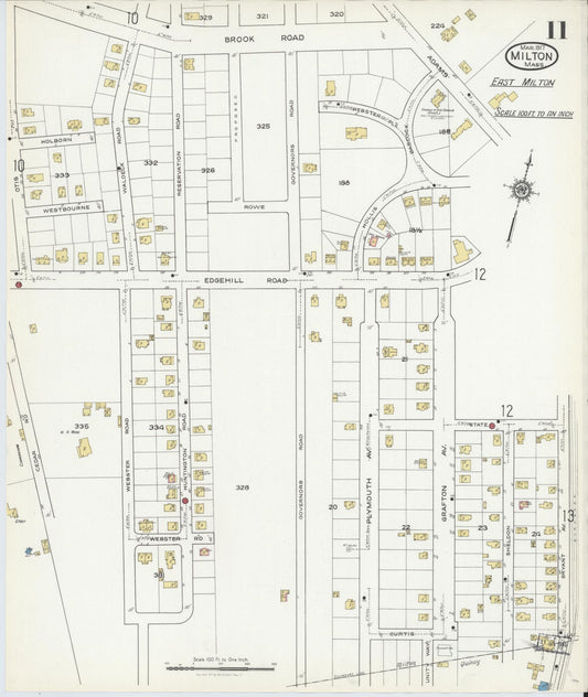 Sanborn Fire Insurance Map from Milton, Norfolk County, Massachusetts (1917), Sheet #0011 - Historic Sanborn Fire Insurance Map Print, vintage old map wall art, antique decor, genealogy gift, Massachusetts Massachusetts map
