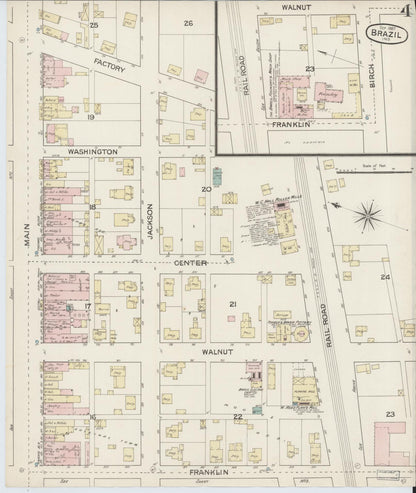 Sanborn Fire Insurance Map from Brazil, Clay County, Indiana (1887), Sheet #0004 - Complete Map Set gallery image, historic Sanborn map, vintage wall art, Indiana Indiana