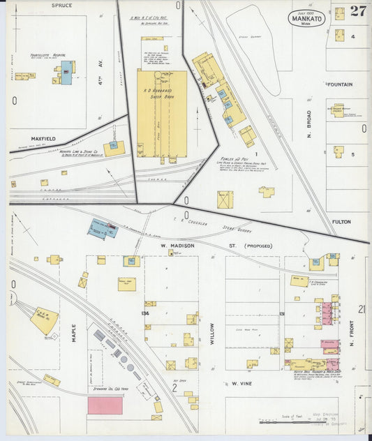 Sanborn Fire Insurance Map from Mankato, Blue Earth County, Minnesota (1900), Sheet #0027 - Historic Sanborn Fire Insurance Map Print, vintage old map wall art, antique decor, genealogy gift, Minnesota Minnesota map