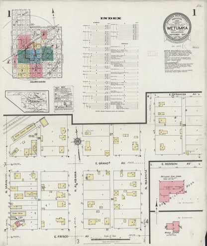 Sanborn Fire Insurance Map from Wetumka, Hughes County, Oklahoma (1925), Sheet #0001 - Complete Map Set gallery image, historic Sanborn map, vintage wall art, Oklahoma Oklahoma