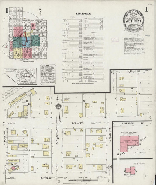 Sanborn Fire Insurance Map from Wetumka, Hughes County, Oklahoma (1925), Sheet #0001 - Complete Map Set gallery image, historic Sanborn map, vintage wall art, Oklahoma Oklahoma