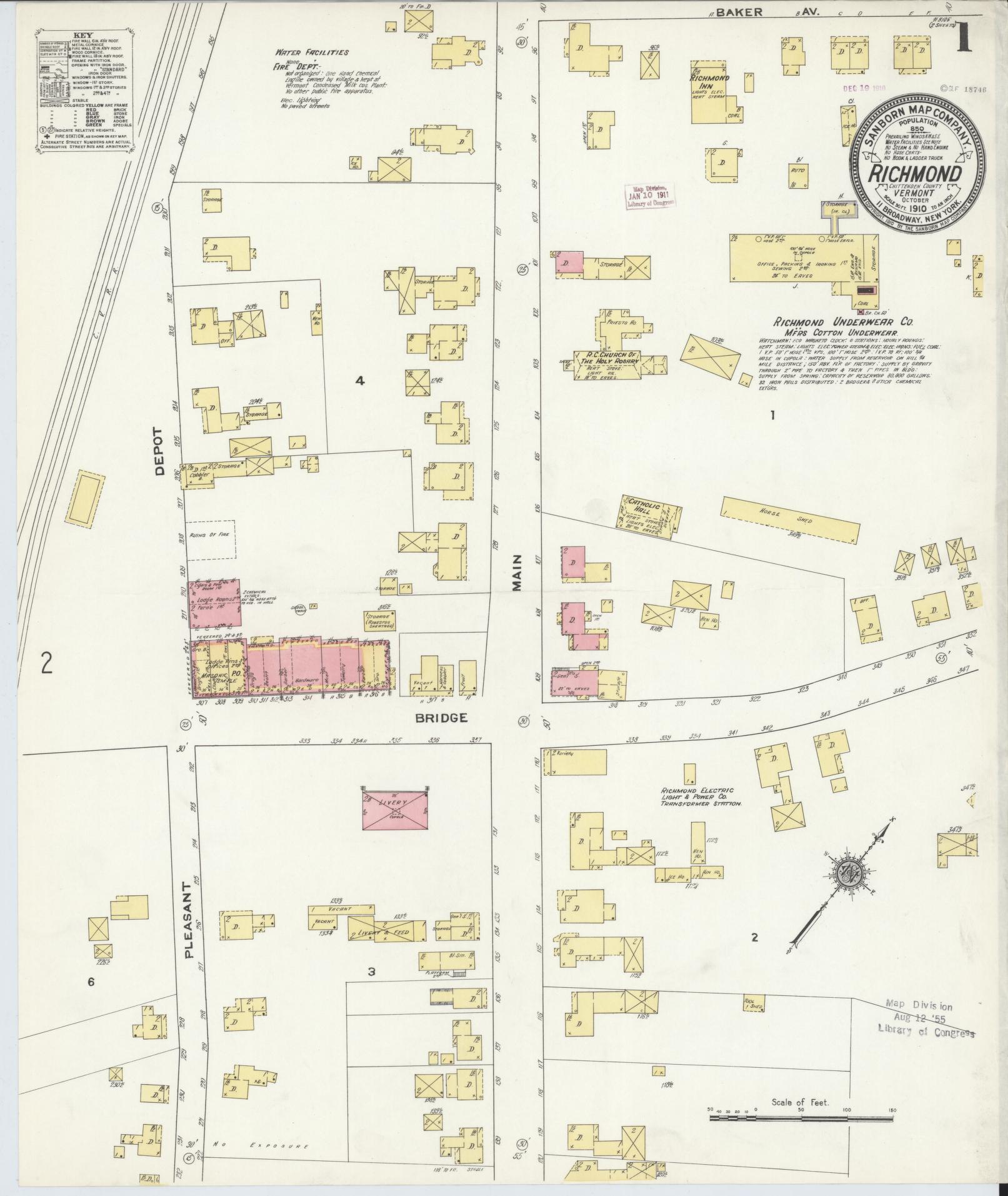 Sanborn Fire Insurance Map from Richmond, Chittenden County, Vermont. (1910) – Historic Sanborn Fire Insurance Map Print
