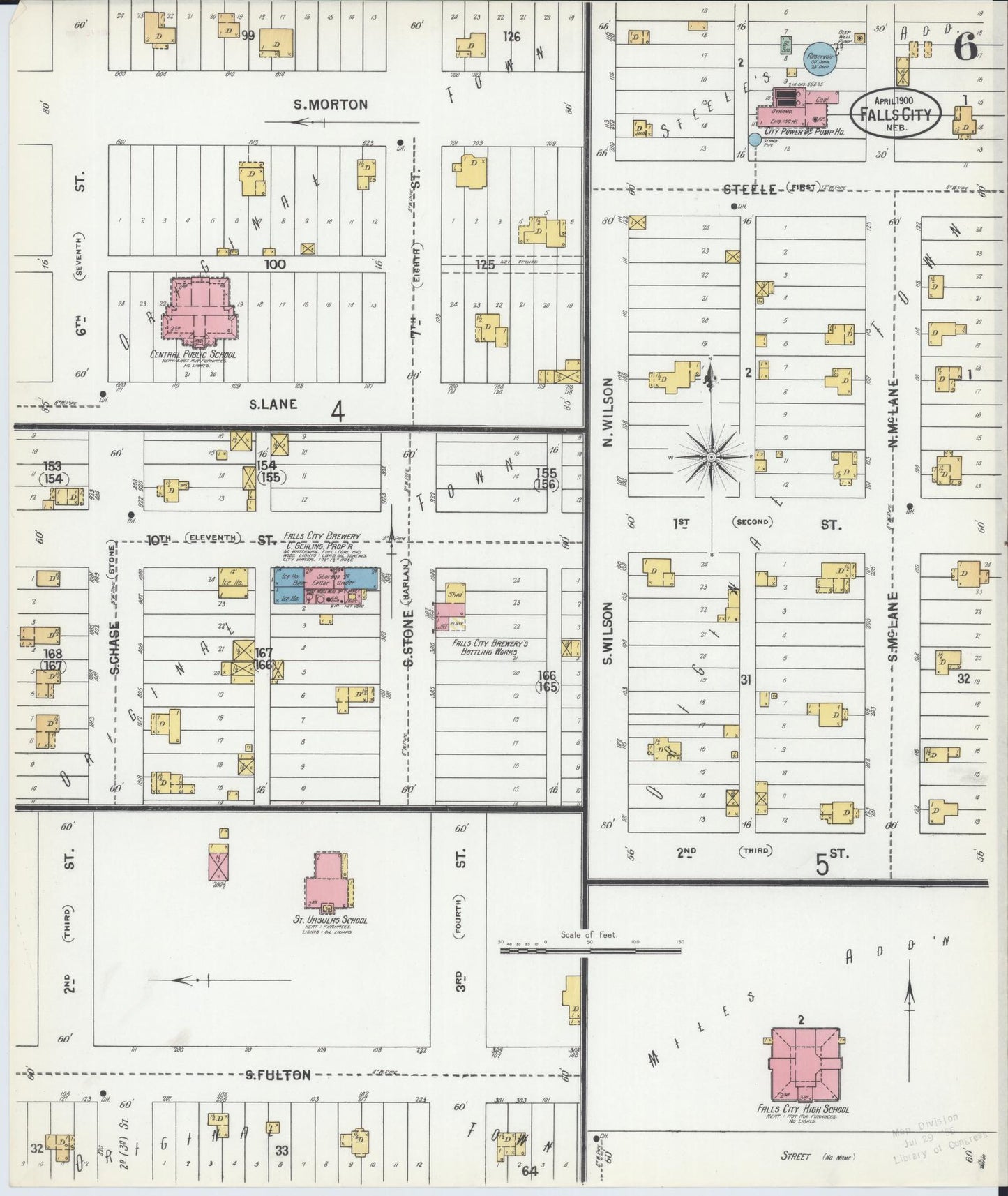 Sanborn Fire Insurance Map from Falls City, Richardson County, Nebraska (1900), Sheet #0006 - Complete Map Set gallery image, historic Sanborn map, vintage wall art, Nebraska Nebraska