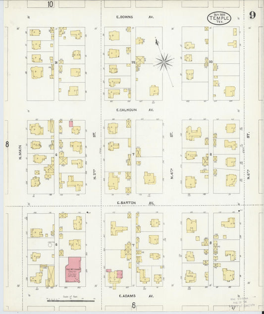Sanborn Fire Insurance Map from Temple, Bell County, Texas (1905), Sheet #0009 - Historic Sanborn Fire Insurance Map Print, vintage old map wall art, antique decor, genealogy gift, Texas Texas map