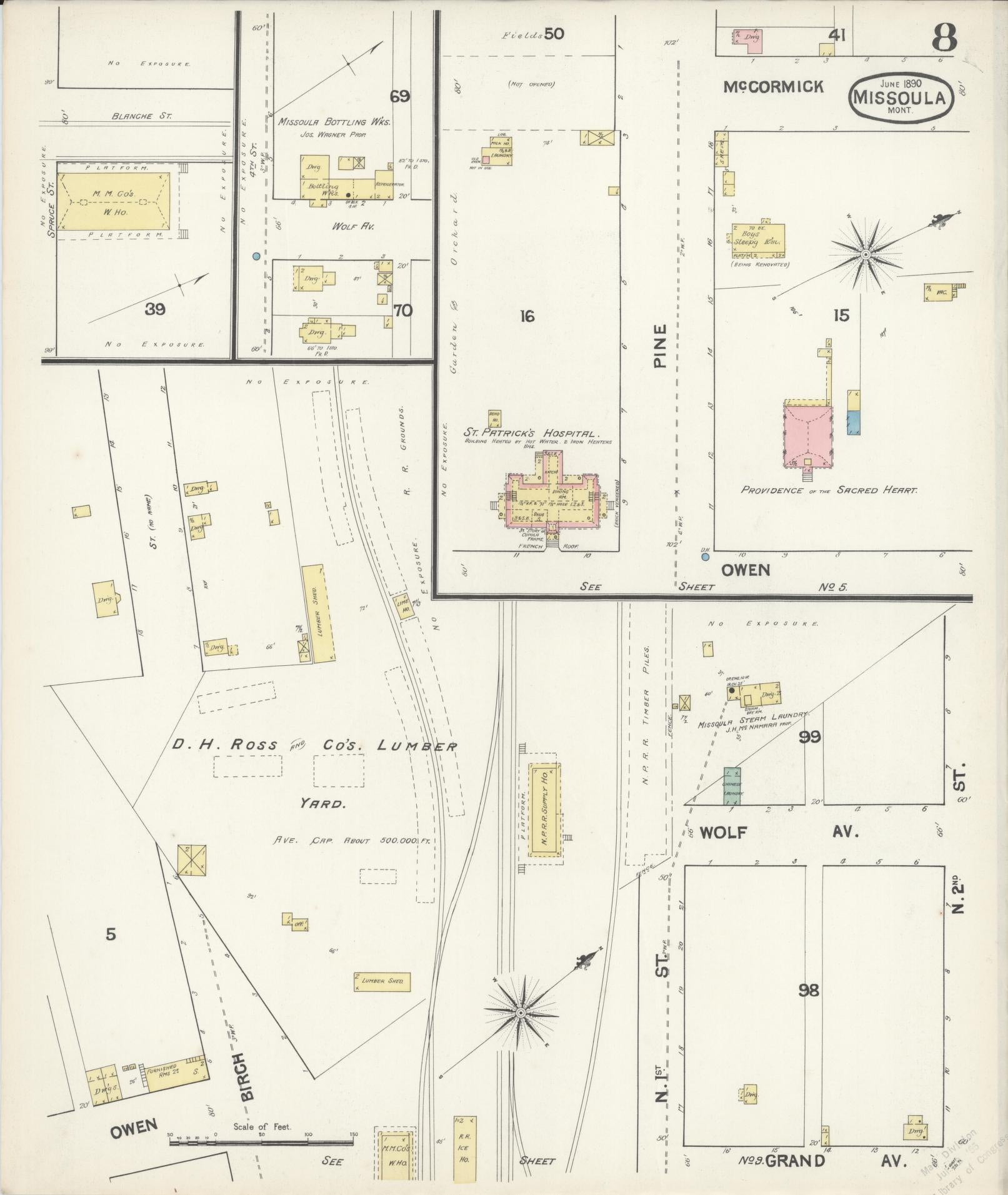 Sanborn Fire Insurance Map from Missoula, Missoula County, Montana (1890), Sheet #0008 - Historic Sanborn Fire Insurance Map Print, vintage old map wall art, antique decor, genealogy gift, Montana Montana map