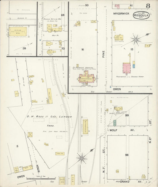 Sanborn Fire Insurance Map from Missoula, Missoula County, Montana (1890), Sheet #0008 - Historic Sanborn Fire Insurance Map Print, vintage old map wall art, antique decor, genealogy gift, Montana Montana map