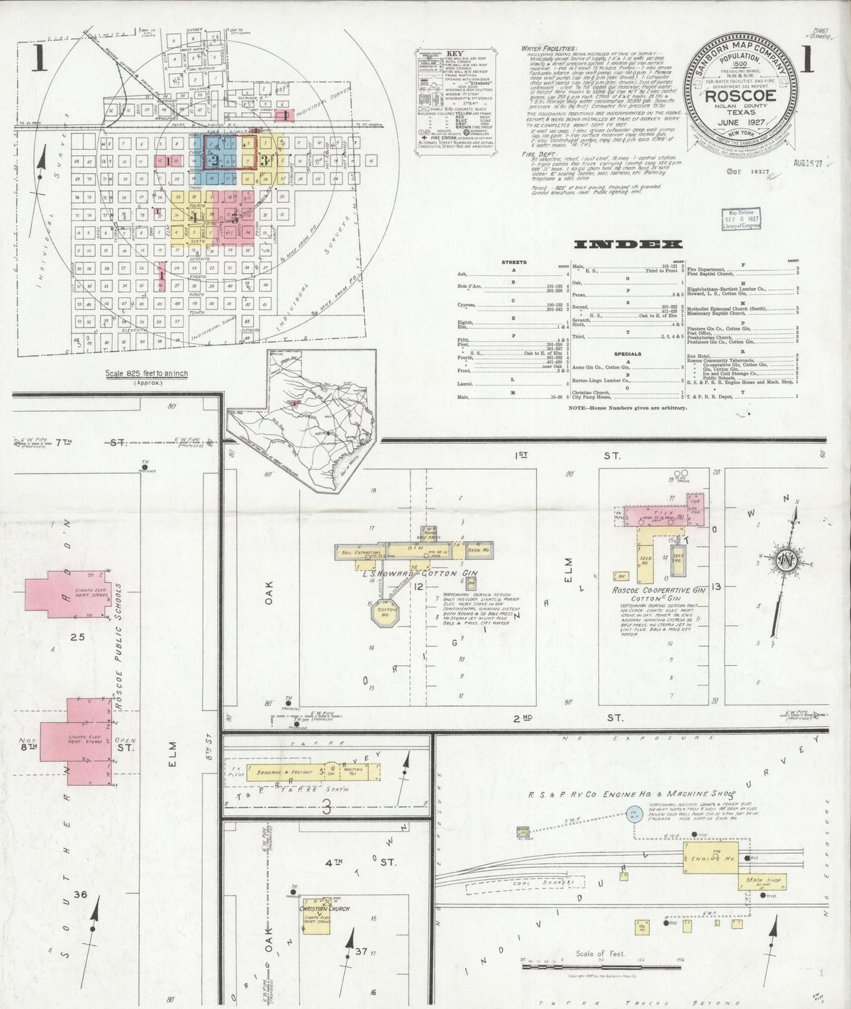 Sanborn Fire Insurance Map from Roscoe, Nolan County, Texas (1927), Sheet #0001 - Complete Map Set gallery image, historic Sanborn map, vintage wall art, Texas Texas