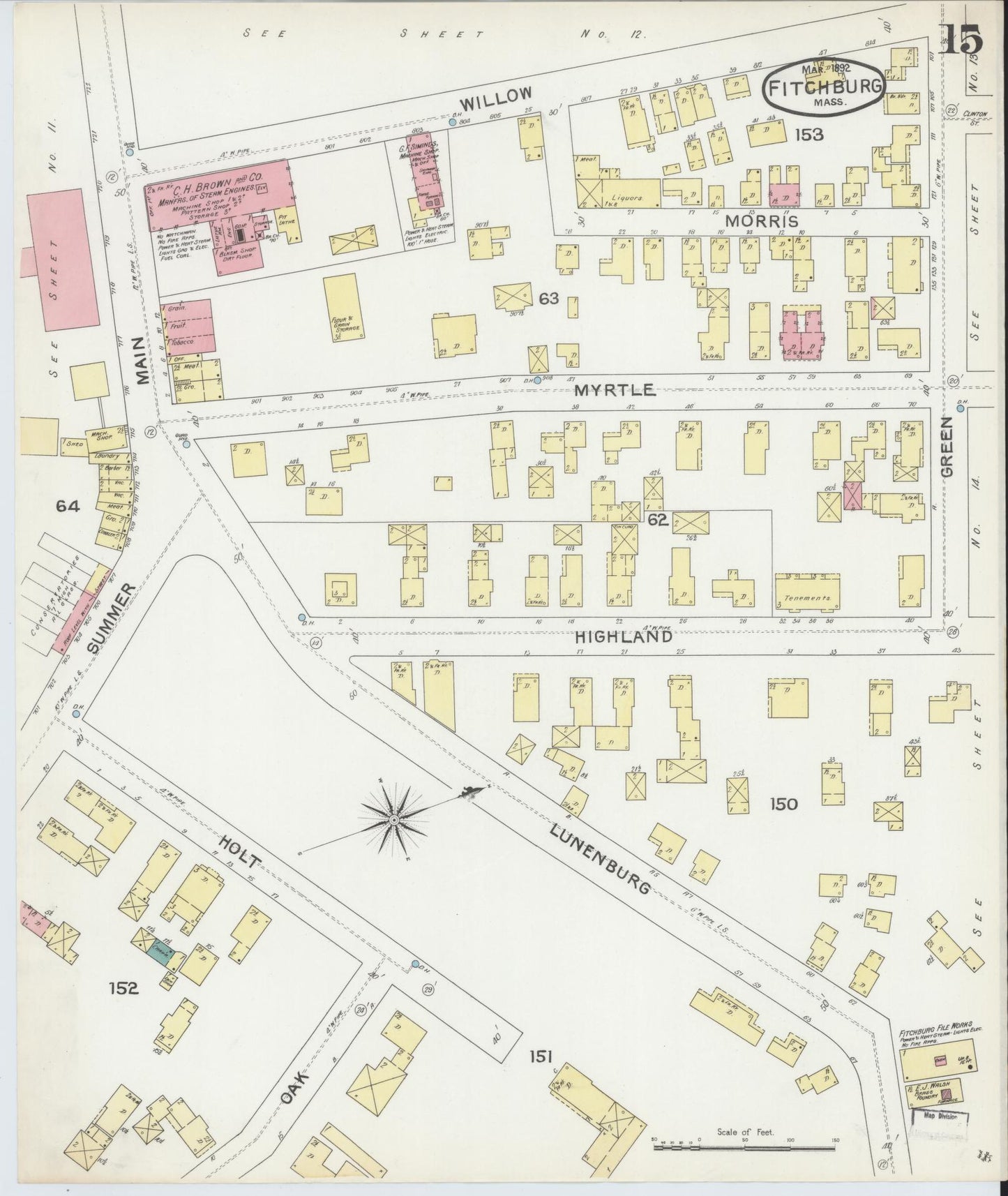 Sanborn Fire Insurance Map from Fitchburg, Worcester County, Massachusetts (1892), Sheet #0015 - Complete Map Set gallery image, historic Sanborn map, vintage wall art, Massachusetts Massachusetts