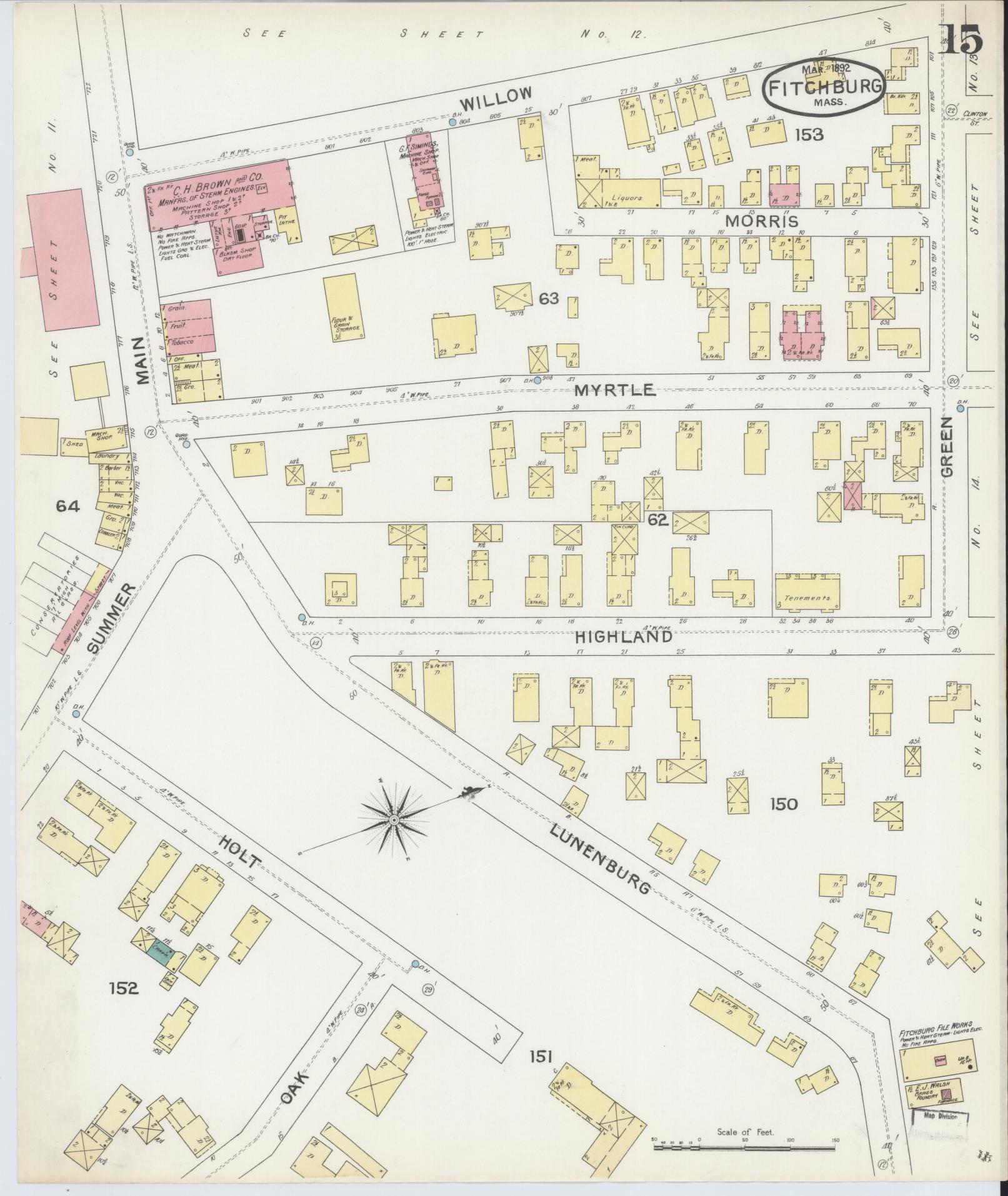 Sanborn Fire Insurance Map from Fitchburg, Worcester County, Massachusetts (1892), Sheet #0015 - Complete Map Set gallery image, historic Sanborn map, vintage wall art, Massachusetts Massachusetts