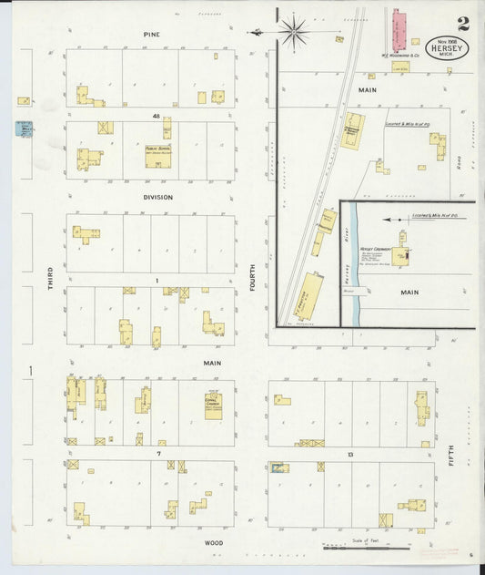 Sanborn Fire Insurance Map from Hersey, Osceola County, Michigan (1908), Sheet #0002 - Historic Sanborn Fire Insurance Map Print, vintage old map wall art, antique decor, genealogy gift, Michigan Michigan map