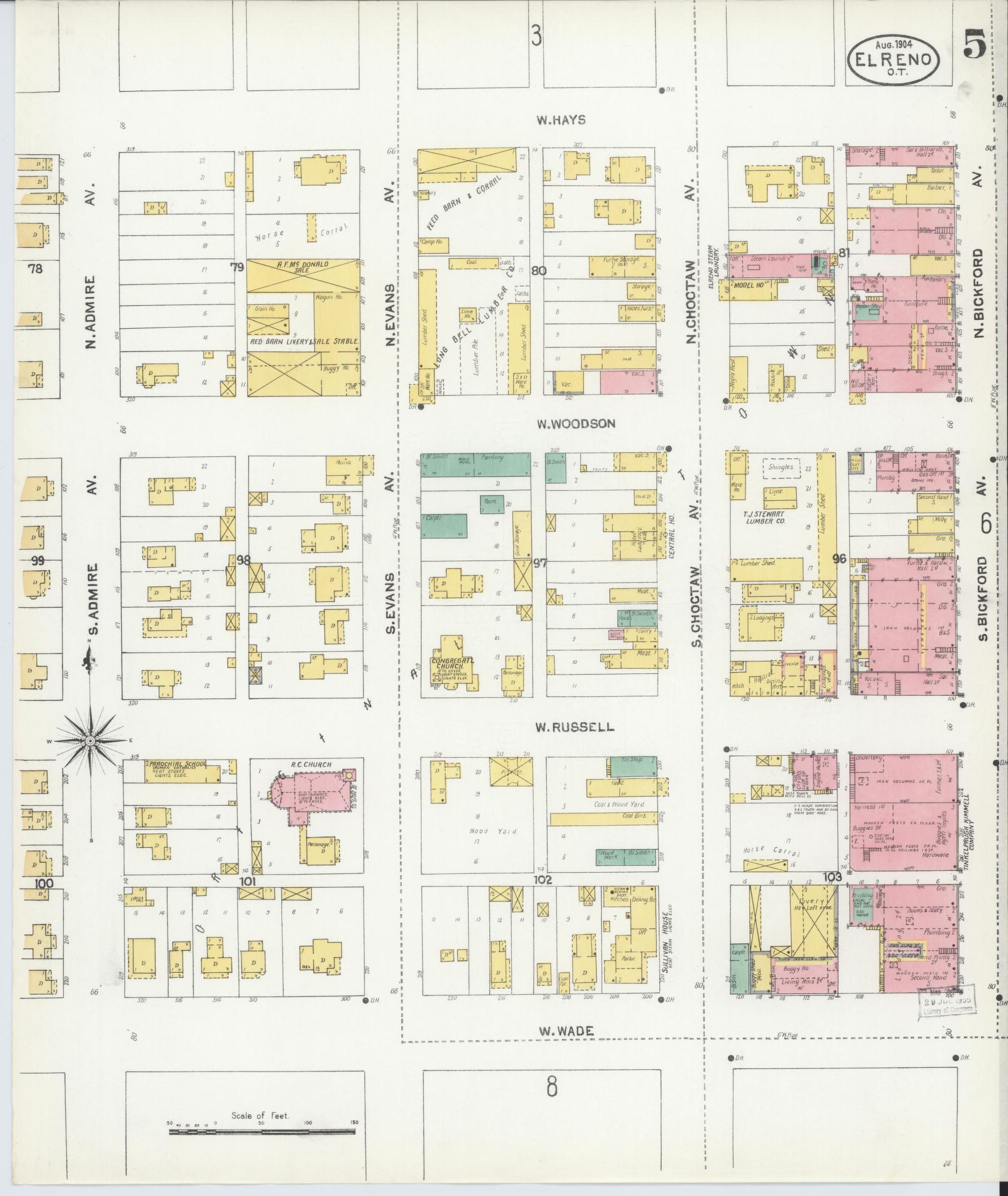 Sanborn Fire Insurance Map from El Reno, Canadian County, Oklahoma (1904), Sheet #0005 - Complete Map Set gallery image, historic Sanborn map, vintage wall art, Oklahoma Oklahoma