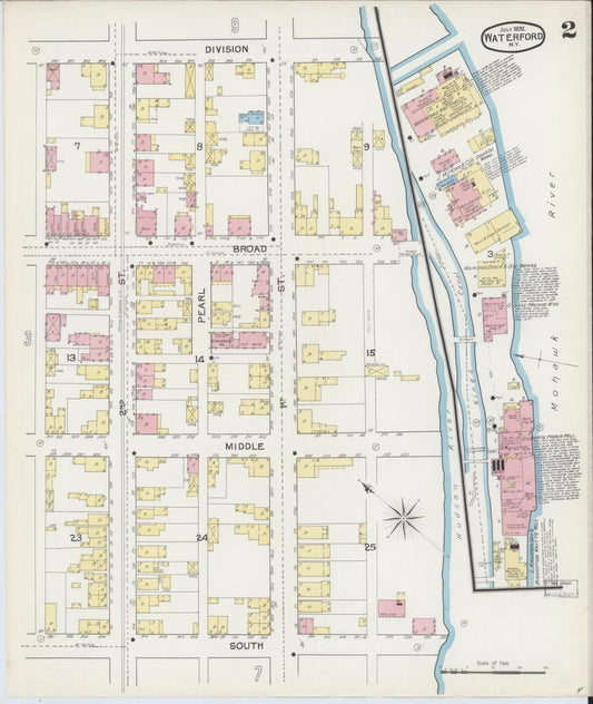 Sanborn Fire Insurance Map from Waterford, Saratoga County, New York (1892), Sheet #0002 - Historic Sanborn Fire Insurance Map Print, vintage old map wall art, antique decor, genealogy gift, New York New York map