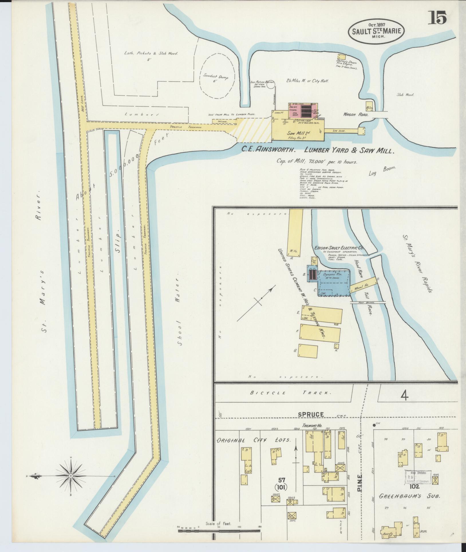 Sanborn Fire Insurance Map from Sault Sainte Marie, Chippewa County, Michigan (1897), Sheet #0015 - Complete Map Set gallery image, historic Sanborn map, vintage wall art, Michigan Michigan