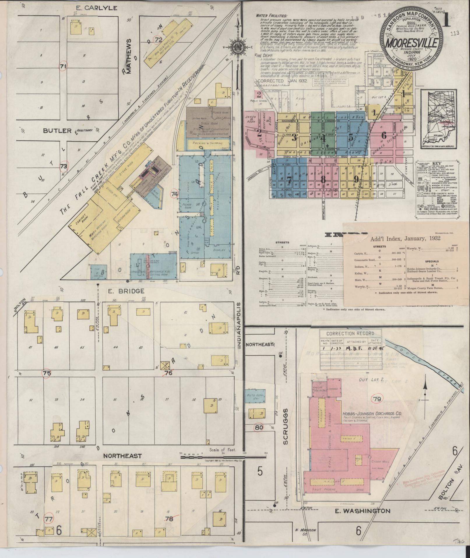 Sanborn Fire Insurance Map from Mooresville, Morgan County, Indiana. (1932) – Historic Sanborn Fire Insurance Map Print