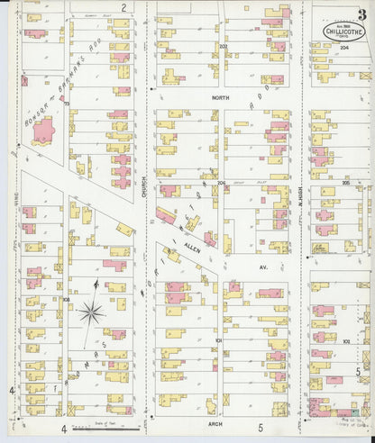 Sanborn Fire Insurance Map from Chillicothe, Ross County, Ohio (1900), Sheet #0003 - Historic Sanborn Fire Insurance Map Print, vintage old map wall art, antique decor, genealogy gift, Ohio Ohio map