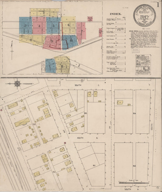 Sanborn Fire Insurance Map from Tracy, San Joaquin County, California (1921), Sheet #0001 - Complete Map Set gallery image, historic Sanborn map, vintage wall art, California California