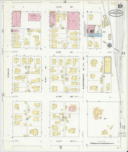 Sanborn Fire Insurance Map from Corsicana, Navarro County, Texas (1910), Sheet #0019 - Historic Sanborn Fire Insurance Map Print, vintage old map wall art, antique decor, genealogy gift, Texas Texas map