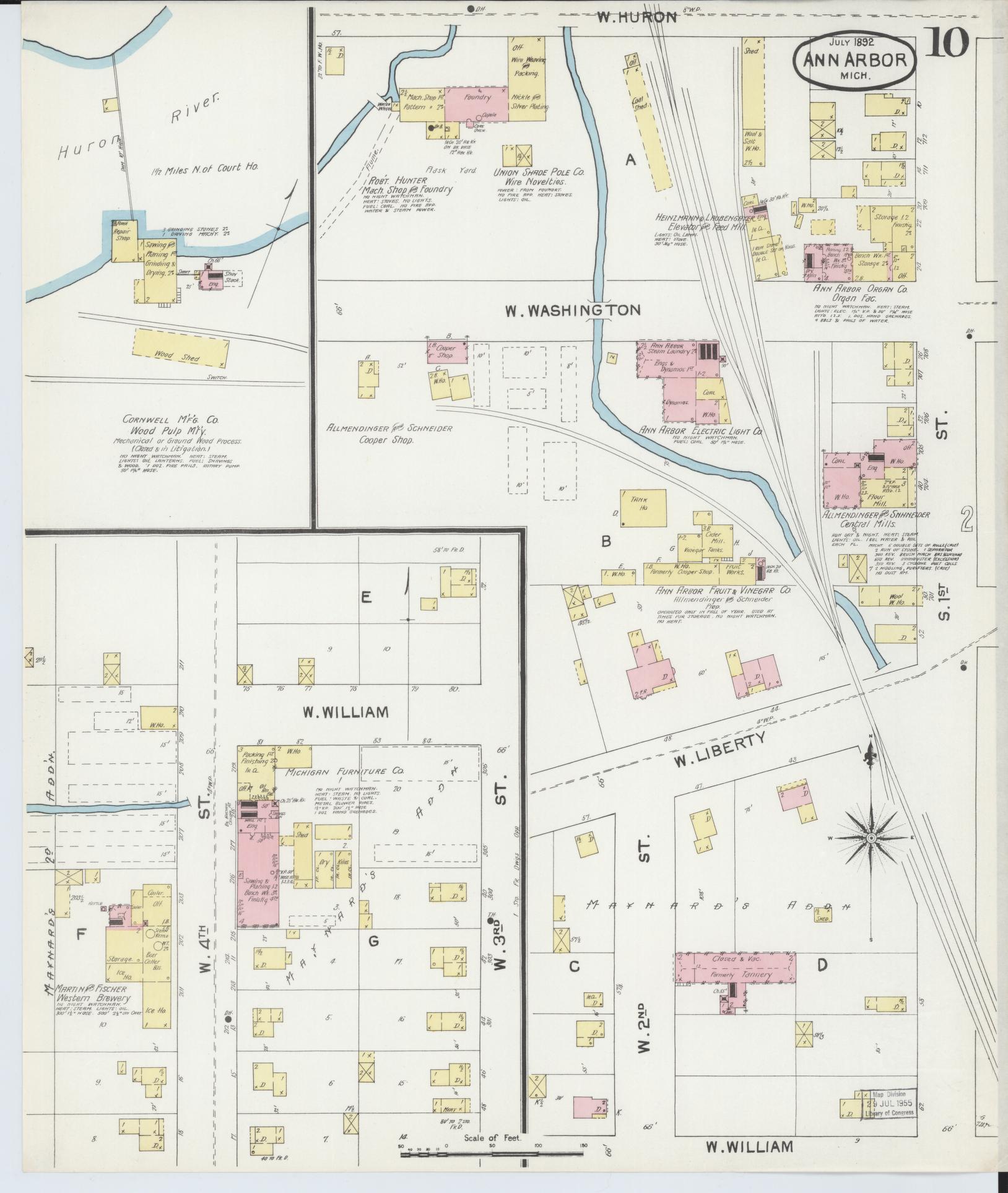 Sanborn Fire Insurance Map from Ann Arbor, Washtenaw County, Michigan (1892), Sheet #0010 - Complete Map Set gallery image, historic Sanborn map, vintage wall art, Michigan Michigan