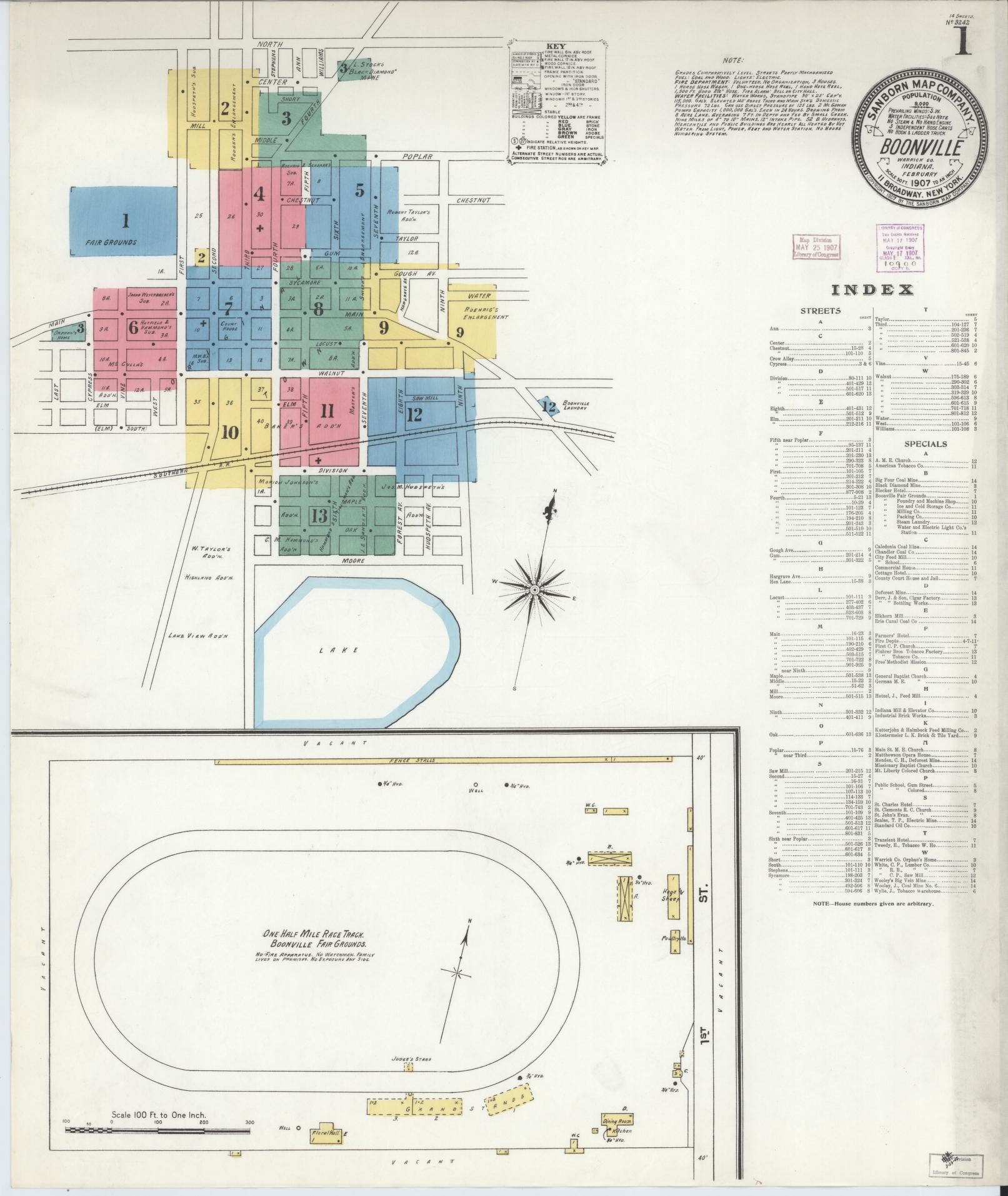 Sanborn Fire Insurance Map from Boonville, Warrick County, Indiana (1907), Sheet #0001 - Complete Map Set gallery image, historic Sanborn map, vintage wall art, Indiana Indiana