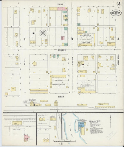 Sanborn Fire Insurance Map from Hebron, Thayer County, Nebraska (1897), Sheet #0002 - Complete Map Set gallery image, historic Sanborn map, vintage wall art, Nebraska Nebraska