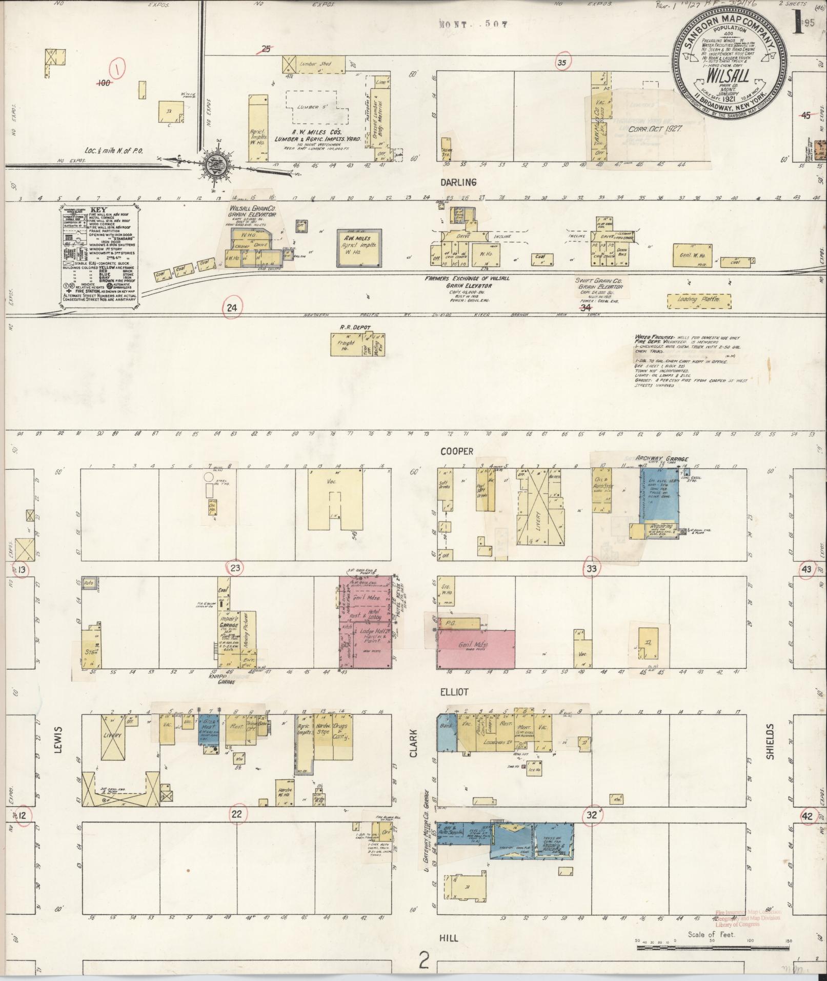 Sanborn Fire Insurance Map from Wilsall, Park County, Montana (1927), Sheet #0001 - Historic Sanborn Fire Insurance Map Print, vintage old map wall art, antique decor, genealogy gift, Montana Montana map