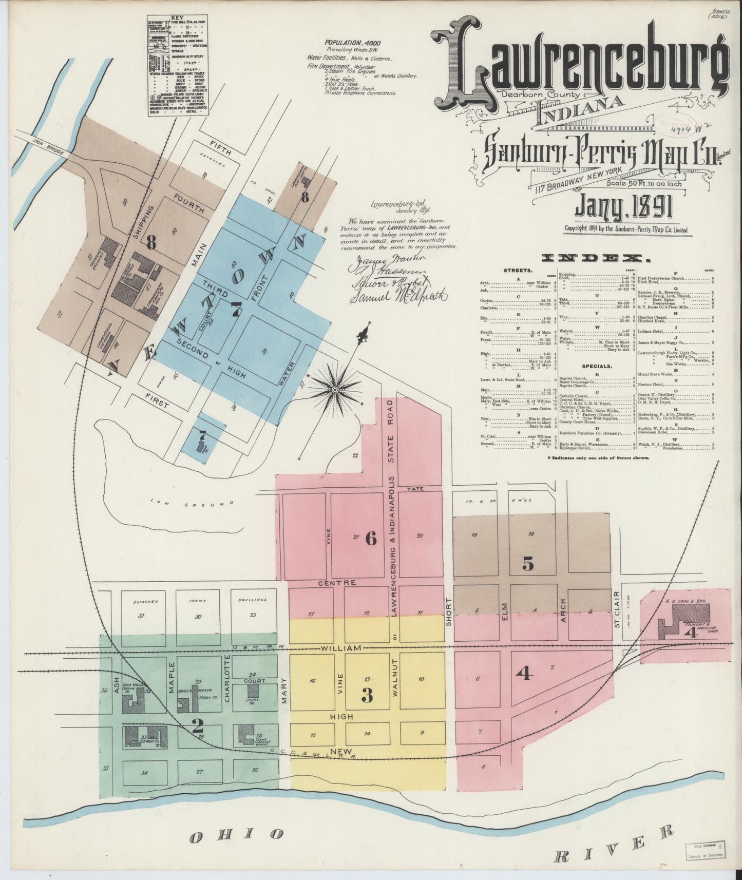 Sanborn Fire Insurance Map from Lawrenceburg, Dearborn County, Indiana (1891), Sheet #0001 - Complete Map Set gallery image, historic Sanborn map, vintage wall art, Indiana Indiana