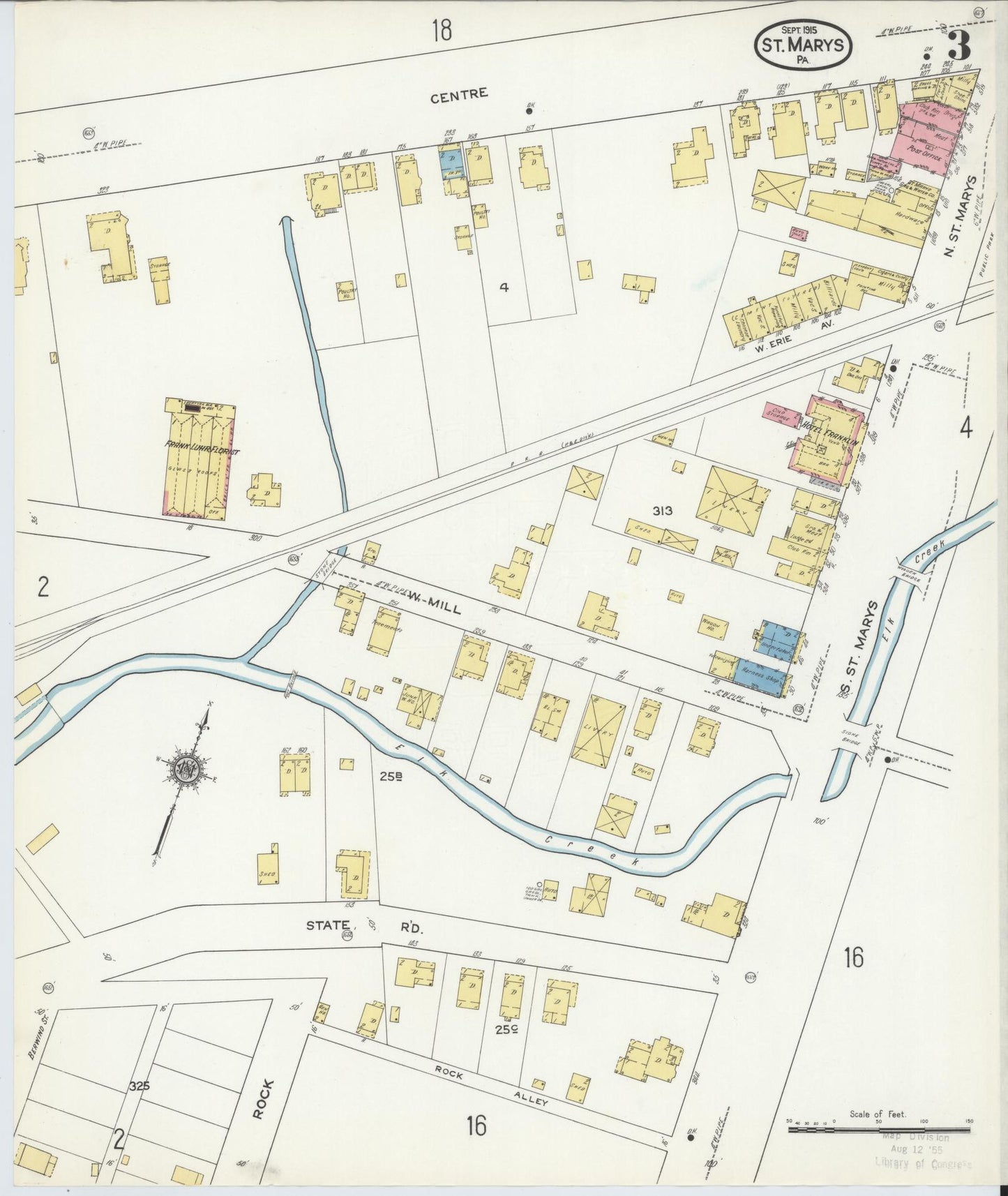 Sanborn Fire Insurance Map from Saint Marys, Elk County, Pennsylvania (1915), Sheet #0003 - Complete Map Set gallery image, historic Sanborn map, vintage wall art, Pennsylvania Pennsylvania