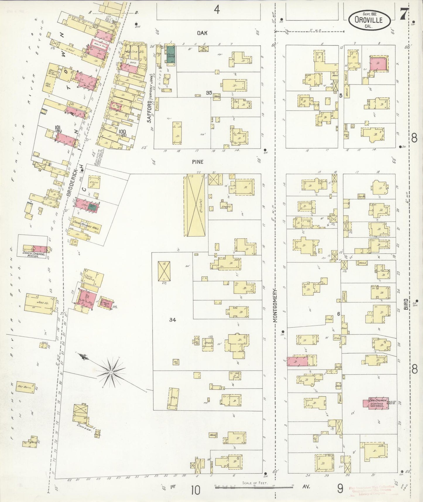 Sanborn Fire Insurance Map from Oroville, Butte County, California (1902), Sheet #0007 - Complete Map Set gallery image, historic Sanborn map, vintage wall art, California California