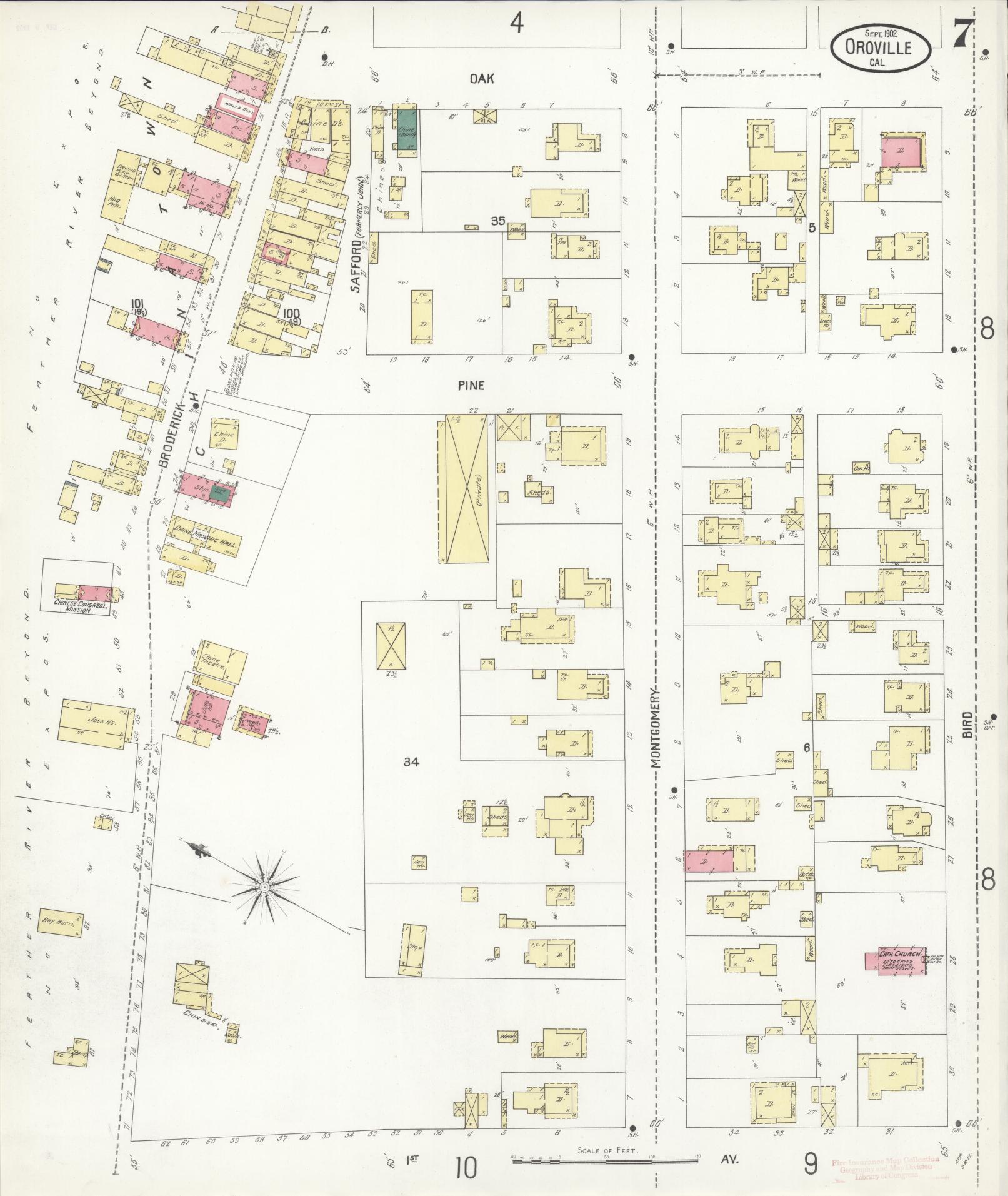 Sanborn Fire Insurance Map from Oroville, Butte County, California (1902), Sheet #0007 - Complete Map Set gallery image, historic Sanborn map, vintage wall art, California California
