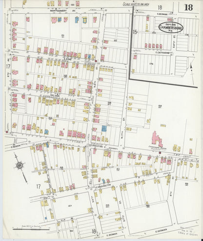 Sanborn Fire Insurance Map from Chambersburg, Franklin County, Pennsylvania (1916), Sheet #0018 - Historic Sanborn Fire Insurance Map Print, vintage old map wall art, antique decor, genealogy gift, Pennsylvania Pennsylvania map