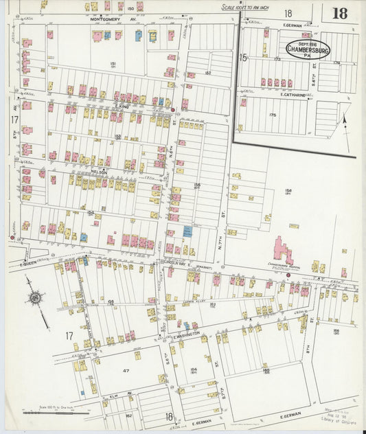 Sanborn Fire Insurance Map from Chambersburg, Franklin County, Pennsylvania (1916), Sheet #0018 - Historic Sanborn Fire Insurance Map Print, vintage old map wall art, antique decor, genealogy gift, Pennsylvania Pennsylvania map