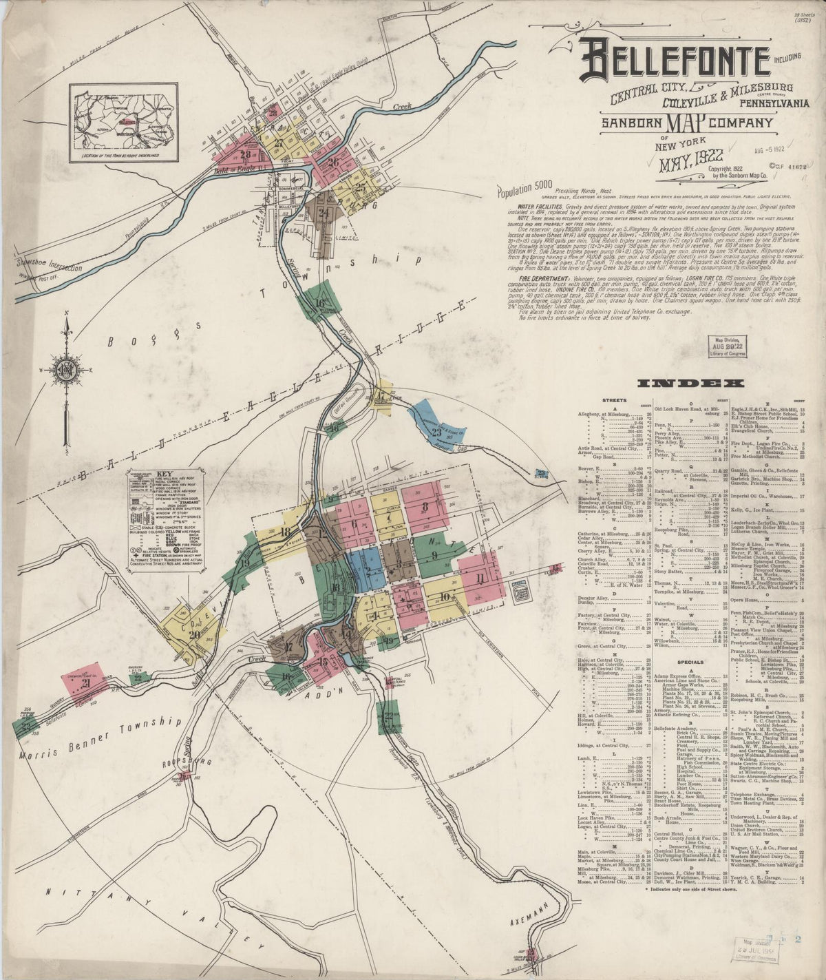Sanborn Fire Insurance Map from Bellefonte, Centre County, Pennsylvania (1922), Sheet #0001 - Complete Map Set gallery image, historic Sanborn map, vintage wall art, Pennsylvania Pennsylvania