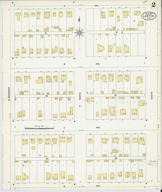 Sanborn Fire Insurance Map from Lawton, Comanche County, Oklahoma (1907), Sheet #0002 - Historic Sanborn Fire Insurance Map Print, vintage old map wall art, antique decor, genealogy gift, Oklahoma Oklahoma map