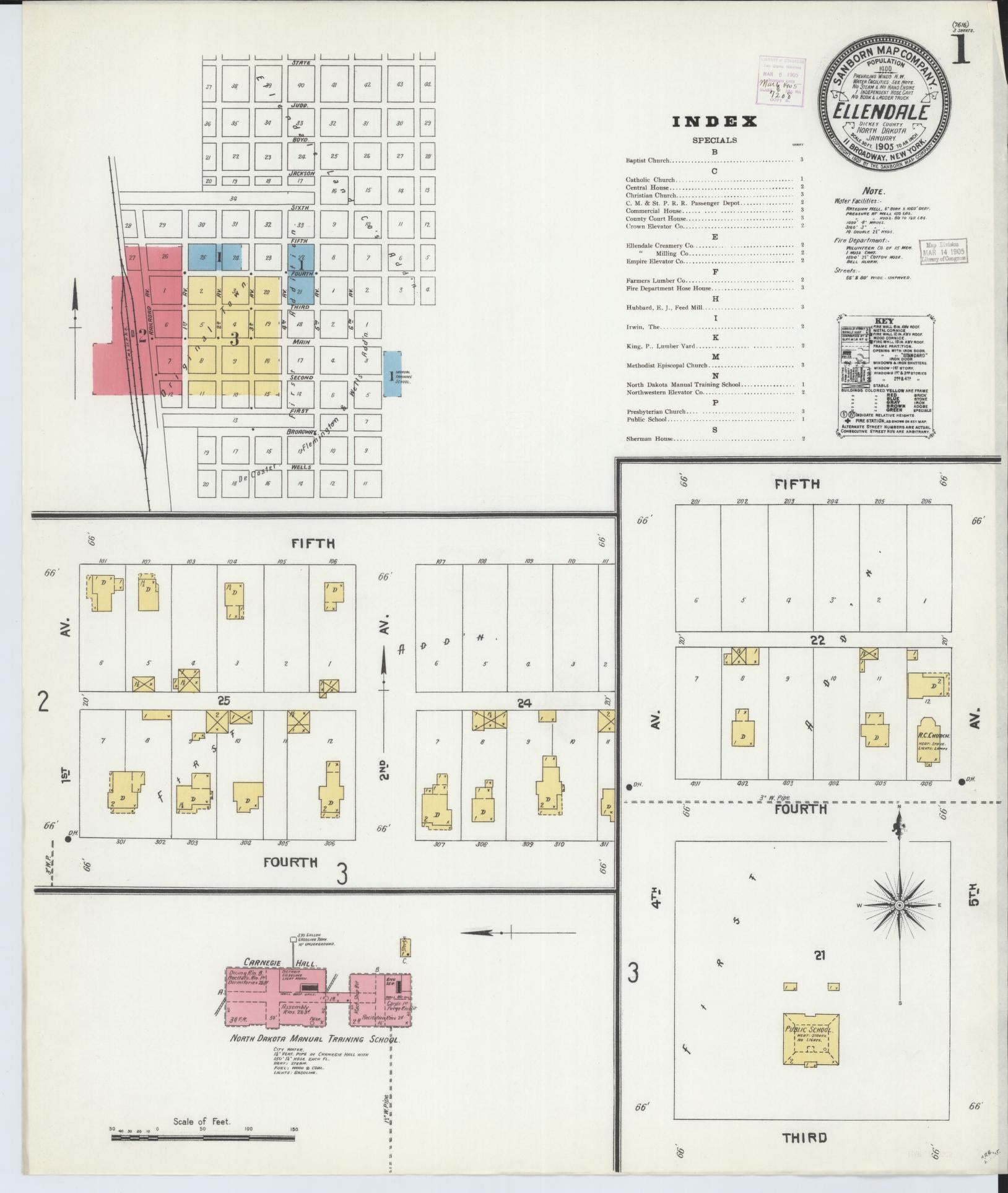 Sanborn Fire Insurance Map from Ellendale, Dickey County, North Dakota (1905), Sheet #0001 - Historic Sanborn Fire Insurance Map Print, vintage old map wall art, antique decor, genealogy gift, North Dakota North Dakota map