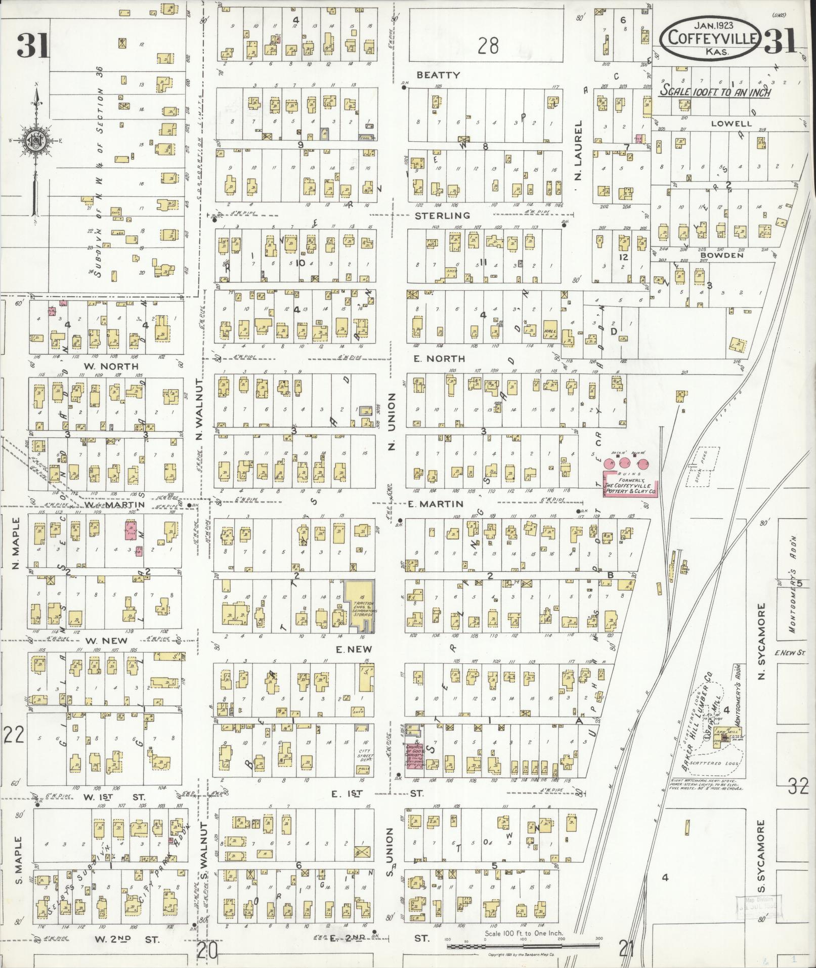Sanborn Fire Insurance Map from Coffeyville, Montgomery County, Kansas (1923), Sheet #0031 - Complete Map Set gallery image, historic Sanborn map, vintage wall art, Kansas Kansas