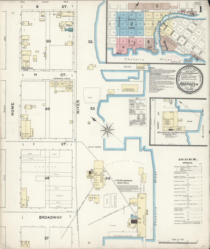 Sanborn Fire Insurance Map from Aberdeen, Grays Harbor County, Washington (1891), Sheet #0001 - Complete Map Set gallery image, historic Sanborn map, vintage wall art, Washington Washington