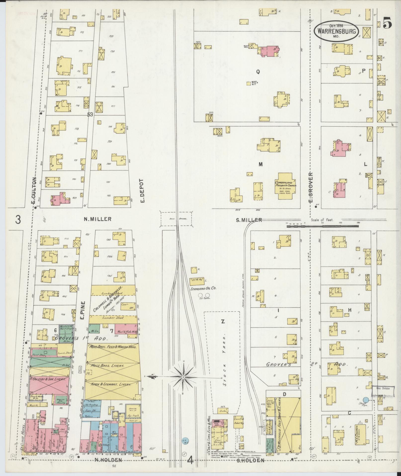 Sanborn Fire Insurance Map from Warrensburg, Johnson County, Missouri (1898), Sheet #0005 - Complete Map Set gallery image, historic Sanborn map, vintage wall art, Missouri Missouri