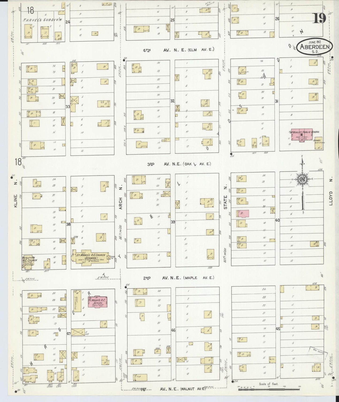Sanborn Fire Insurance Map from Aberdeen, Brown County, South Dakota (1912), Sheet #0019 - Complete Map Set gallery image, historic Sanborn map, vintage wall art, South Dakota South Dakota