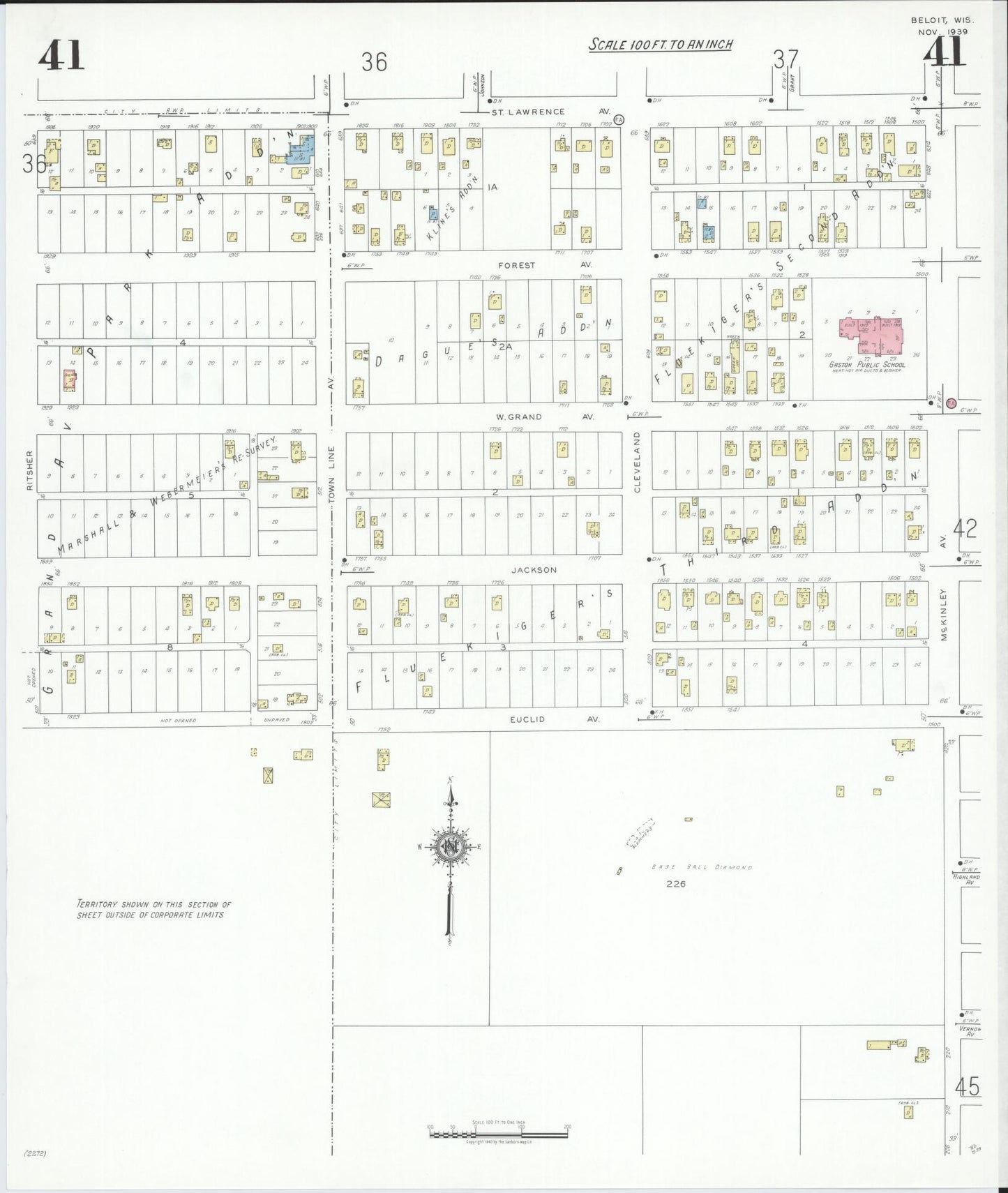 Sanborn Fire Insurance Map from Beloit, Rock County, Wisconsin (1939), Sheet #0041 - Complete Map Set gallery image, historic Sanborn map, vintage wall art, Wisconsin Wisconsin