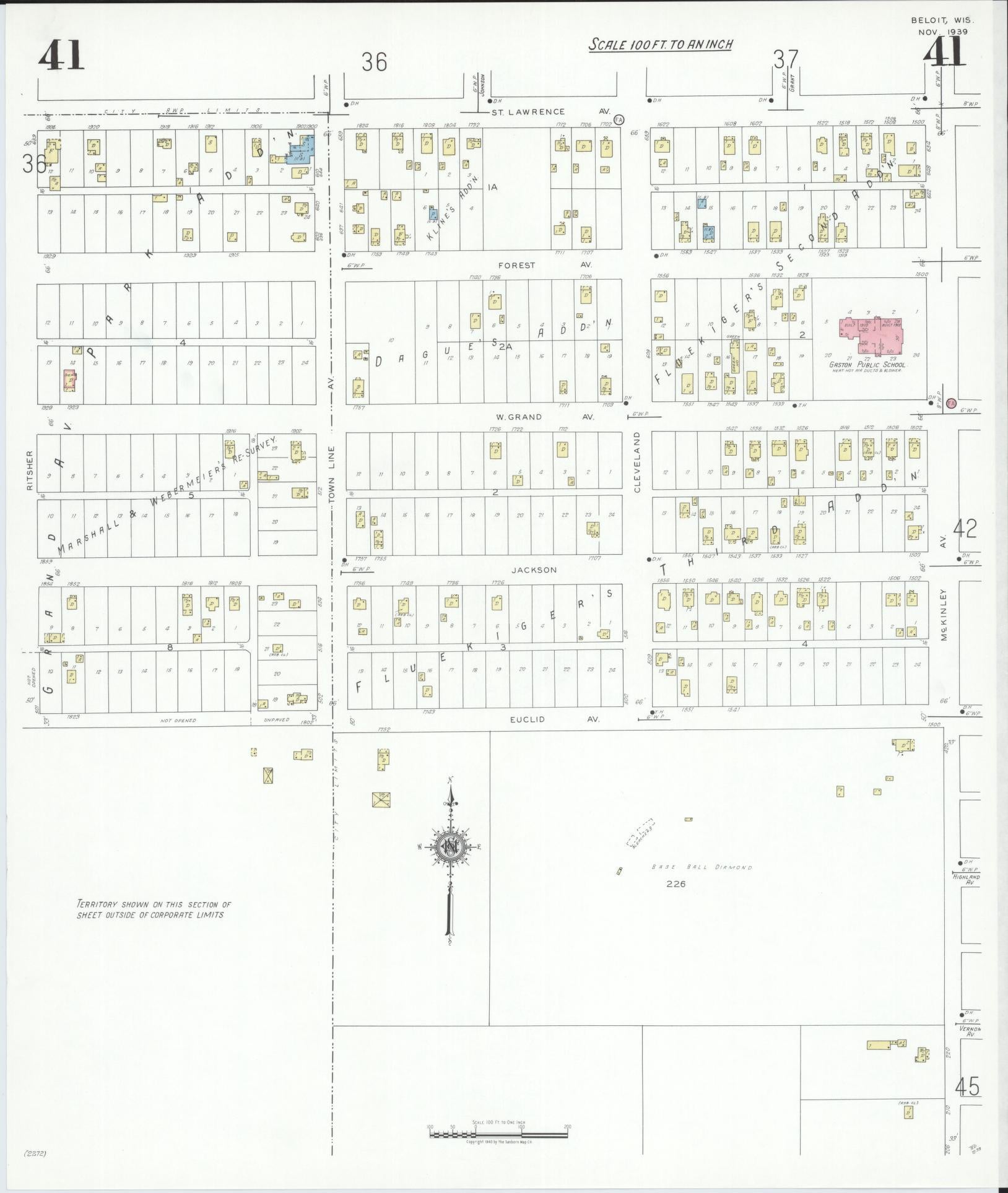 Sanborn Fire Insurance Map from Beloit, Rock County, Wisconsin (1939), Sheet #0041 - Complete Map Set gallery image, historic Sanborn map, vintage wall art, Wisconsin Wisconsin